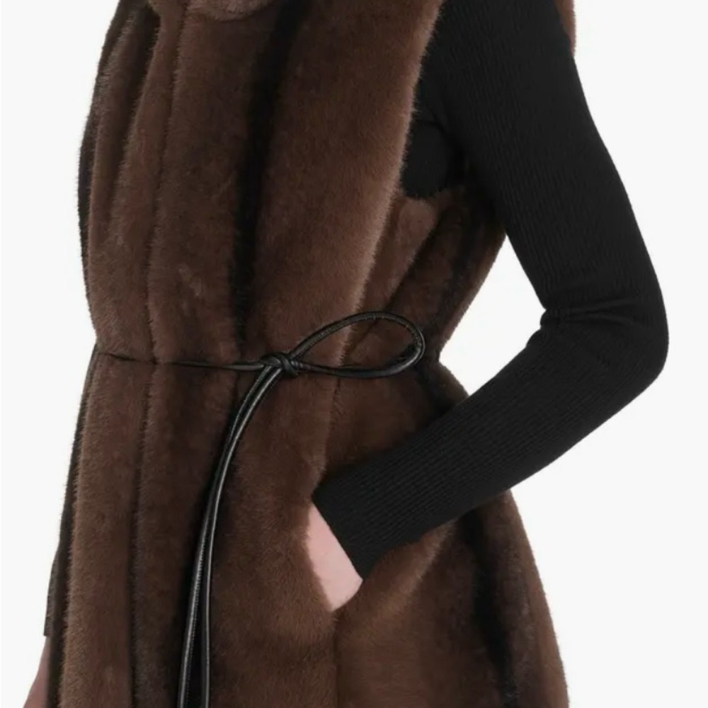 Cole Haan Brown Faux Fur Vest with Black Belt